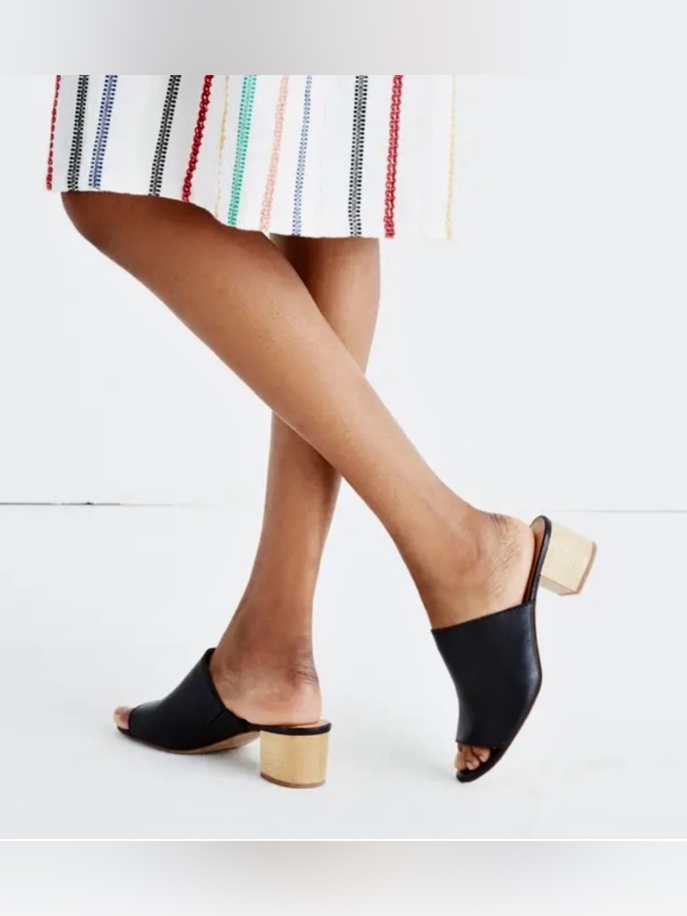 Madewell Devon Black Slide Mules with Natural Block Heel 6